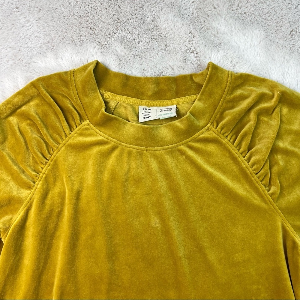 Anthropologie Saturday Sunday Mustard Yellow Velour Velvet Sweater Size Small - Picture 7 of 12